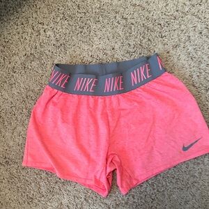 Nike Girls Coral Athletic Shorts with Gray Waistband